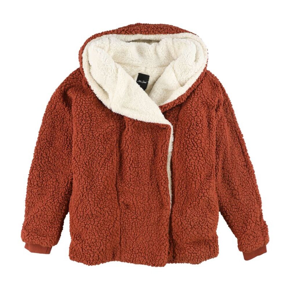 me Jane Womens Faux Fur Hoodie Sweatshirt, Orange, M, DM